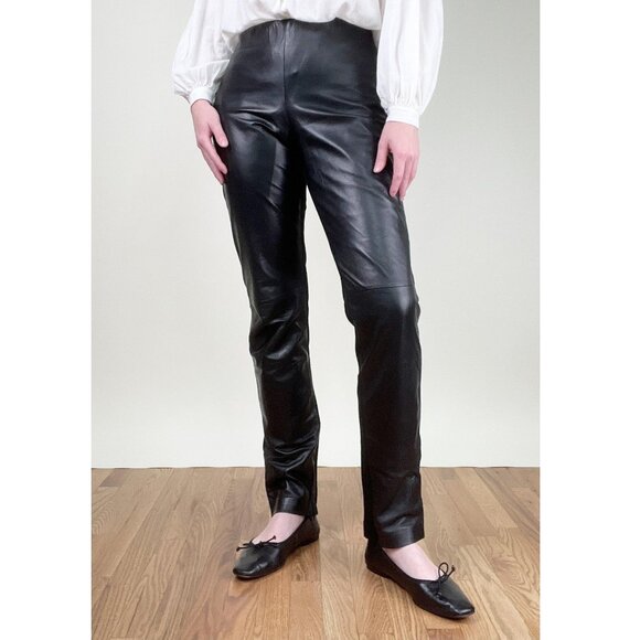 Danier Dana Leather Pants Straight Slim Tapered Leg Full Length High Rise Long - Picture 5 of 13
